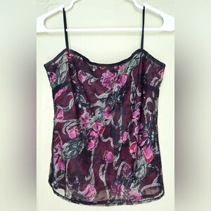 ICB Cami Black Lace Top Floral Lined Sleeveless Spaghetti Strap Women’s 00 EUC